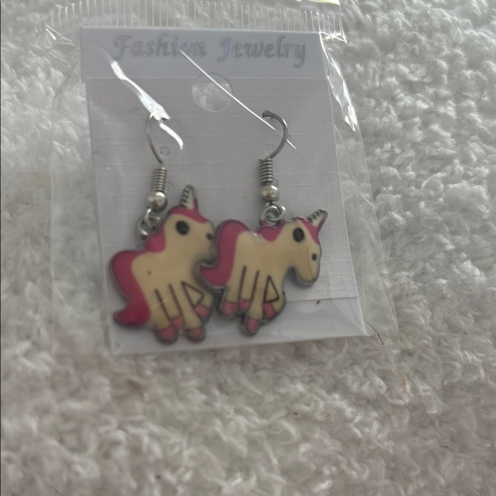 Unicorn Earrings for Kids - Pink and Cream